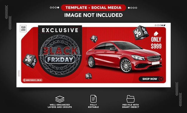 PSD post banner sui social media per le vendite di auto del black friday