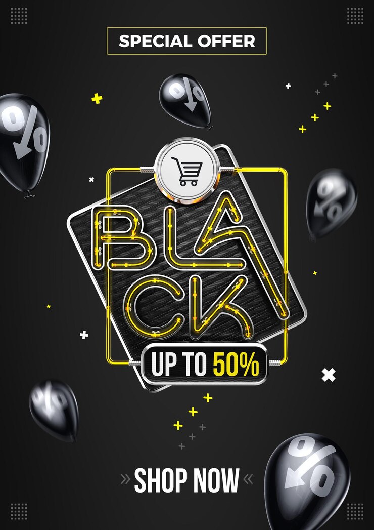 PSD black friday concept a4 template on isolated black background