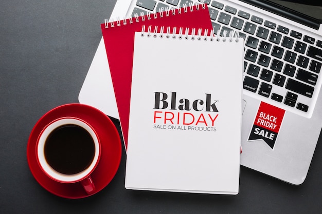 black friday concept mock-up on black background