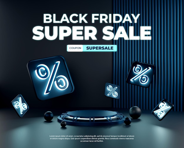 Black friday Creatief concept 3d neonlicht korting podium product display social media instagram postsjabloon