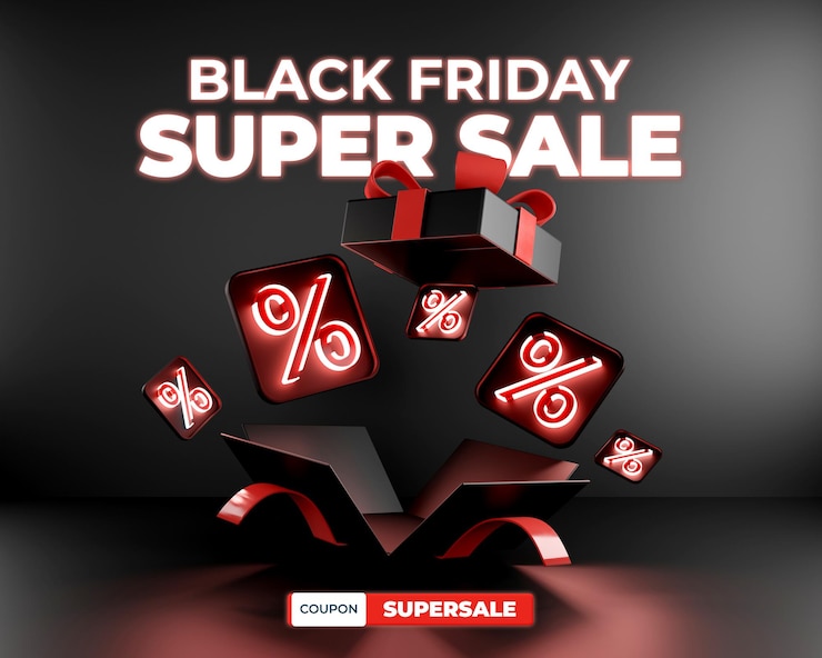 PSD black friday creatief concept 3d neonlicht korting podium product display social media instagram postsjabloon