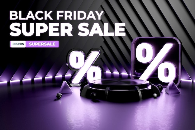 Black friday Creatief concept 3d neonlicht korting podium product display social media instagram postsjabloon