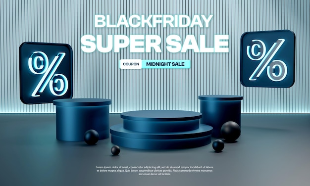 Black friday Creatief concept 3d neonlicht korting podium product display social media instagram postsjabloon