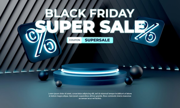 Black friday Creatief concept 3d neonlicht korting podium product display social media instagram postsjabloon