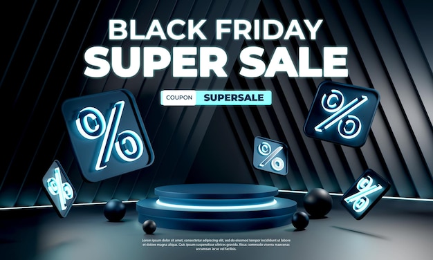 Black friday Creatief concept 3d neonlicht korting podium product display social media instagram postsjabloon