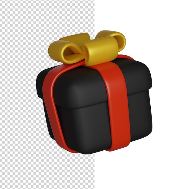 Black friday cute black present box with gold bow 3d render icon