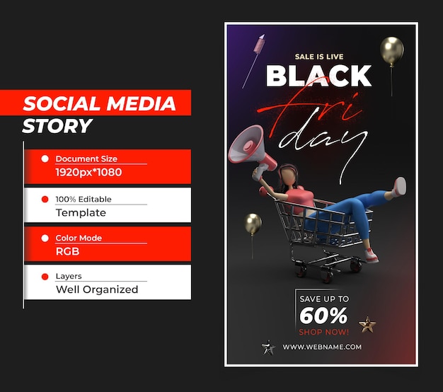 Black Friday Digital Concept Instagram i Social Media Story Ba