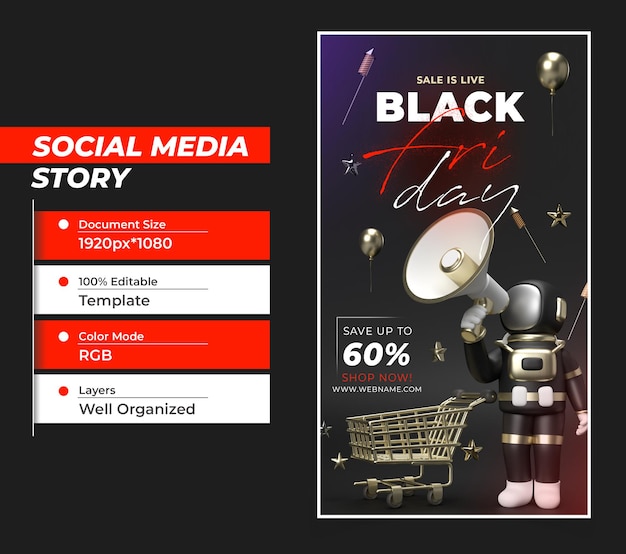 PSD black friday digital concept instagram i social media story ba