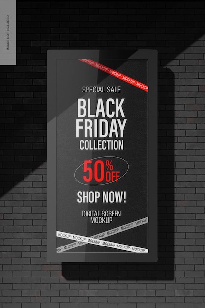 PSD mockup dello schermo digitale del black friday, vista frontale