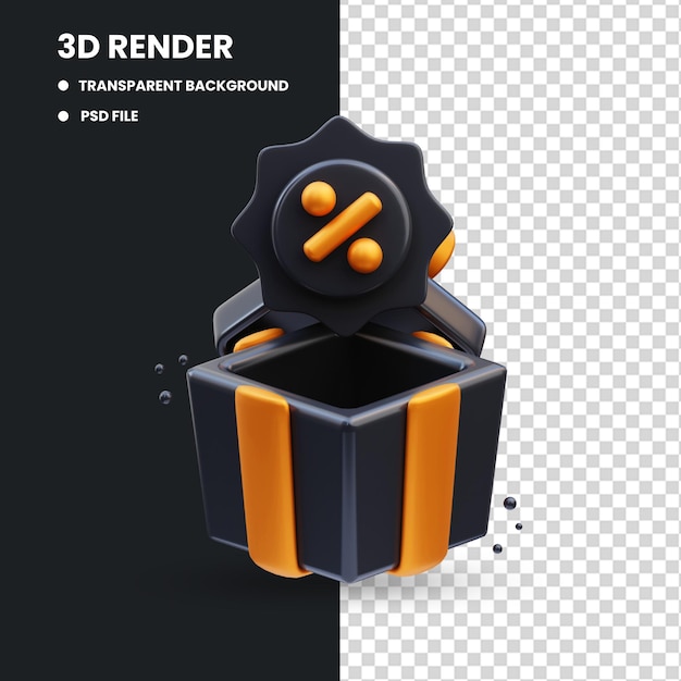 Illustrazione 3d del regalo di sconto del black friday 3d rendering