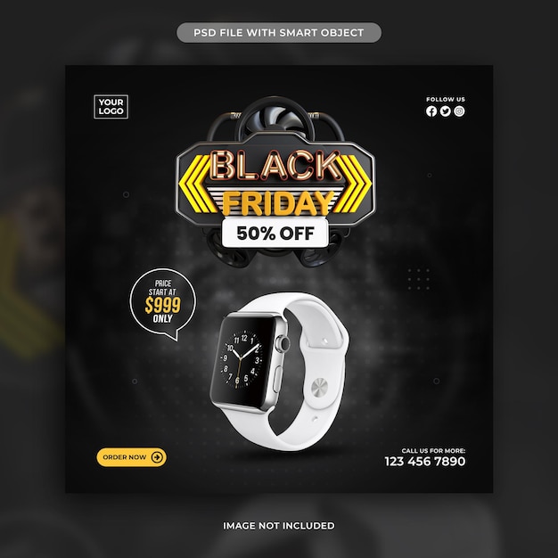 PSD black friday discount sale social media post design template