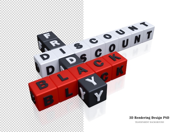 Black friday discount word cloud with black, white, and red color cubes and letter 3d rendering