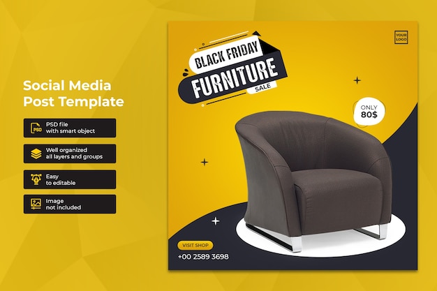 PSD black friday vendita di mobili esclusivi social media instagram post template design