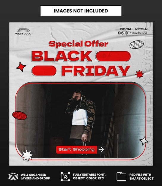 PSD black friday fashion promotion instagram social media post template or square flyer