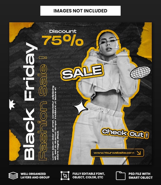 Instagram di promozione della moda del black friday modello di post sui social media o volantino quadrato