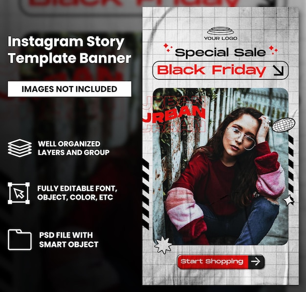 Black friday fashion sale with streetwear torn paper style for instagram stories