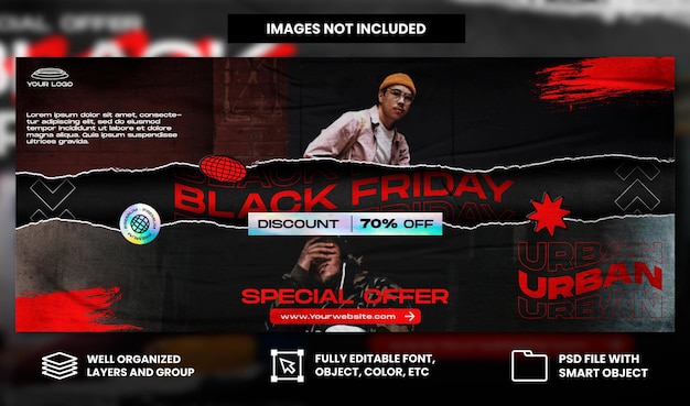 Black friday fashion sale with streetwear torn paper style for social media banner template