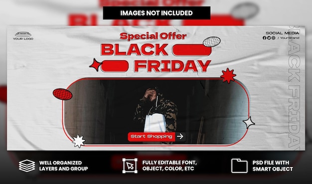 Black friday fashion sale with streetwear torn paper style for social media banner template