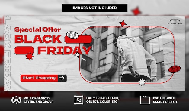 PSD black friday fashion sale with streetwear torn paper style for social media banner template