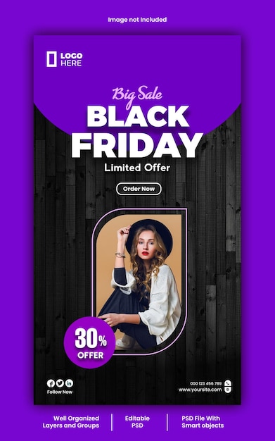 PSD modello psd per la progettazione di storie sui social media della moda del black friday