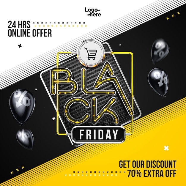 Feed del black friday 24 ore di offerte online isolate su sfondo giallo