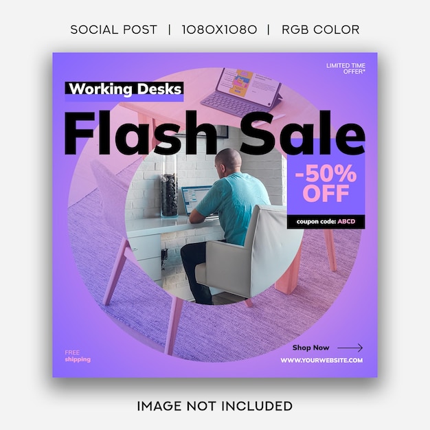 PSD modello di post social di vendita flash del black friday