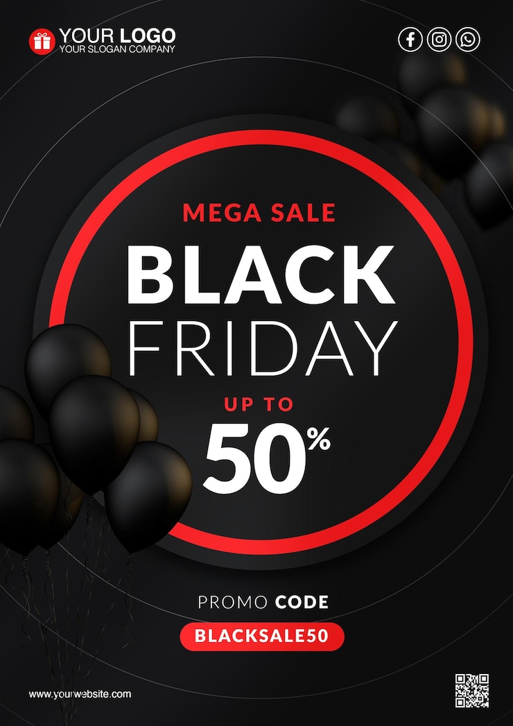 PSD black friday flyer template with black ballloons