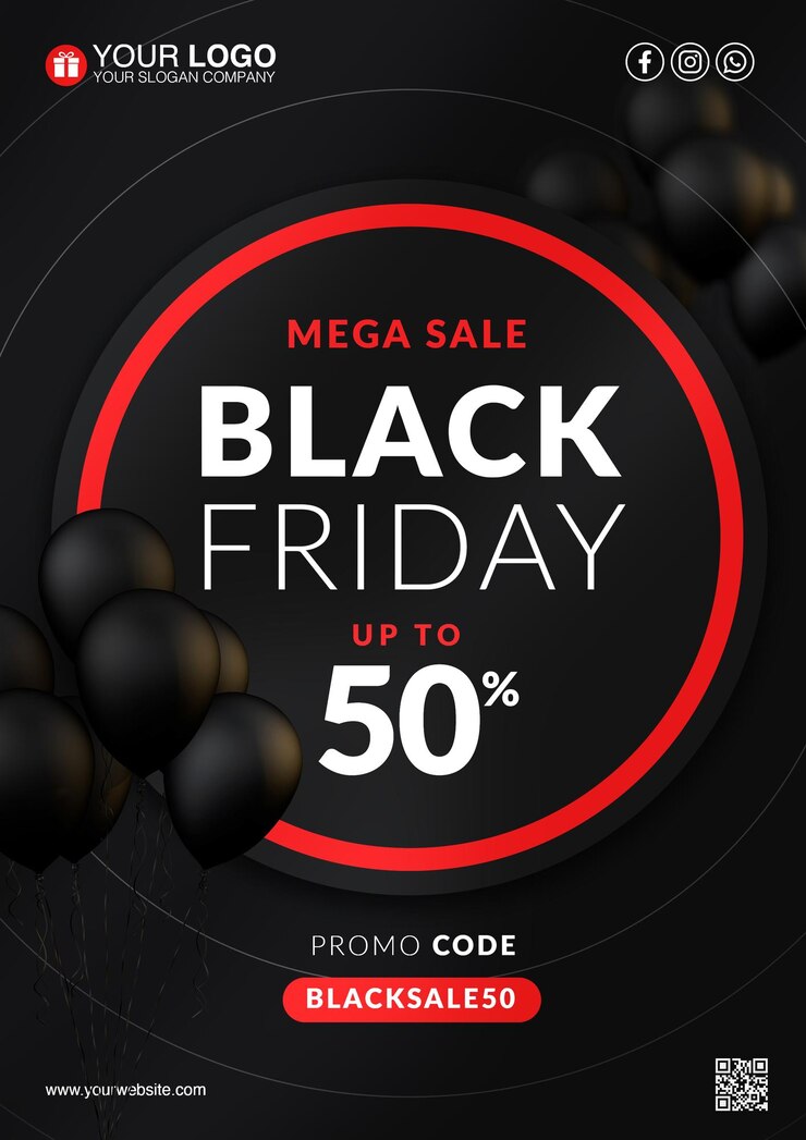 Black friday flyer template with black ballloons