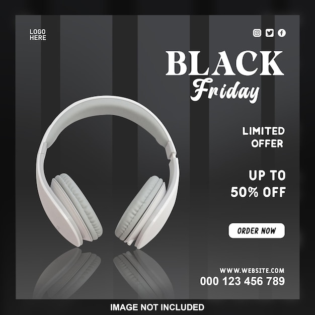 Black friday headphone social media promotion and banner post design template