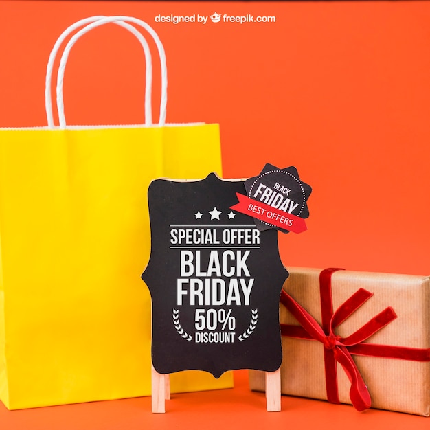 Black friday mockup with bag and present