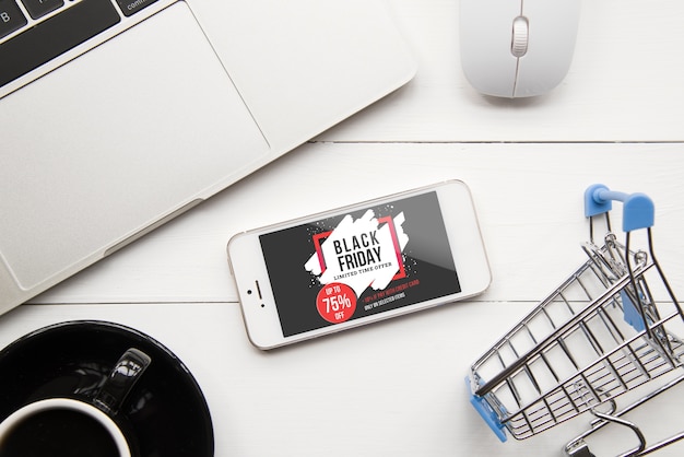 PSD mockup di black friday con smartphone