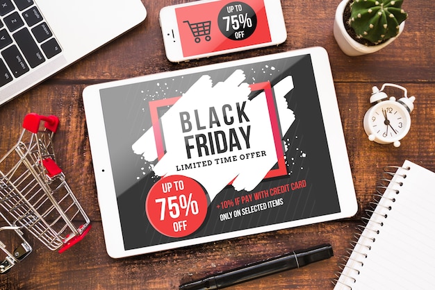 PSD black friday mockup with tablet