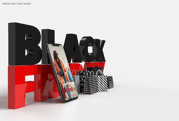 Black friday mockup with text, smartphone and shopping bags