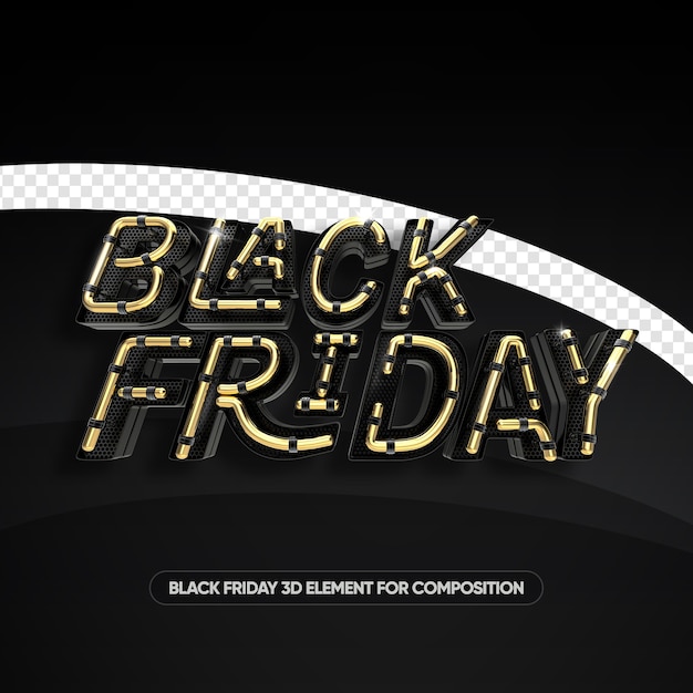 Black friday neon stijl goud 3d render geïsoleerd