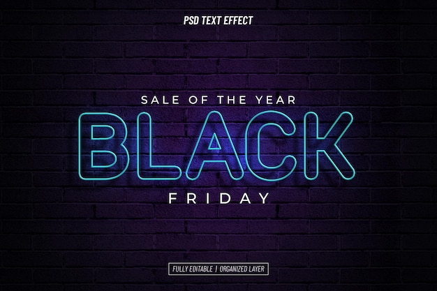 PSD effetto di testo al neon del black friday