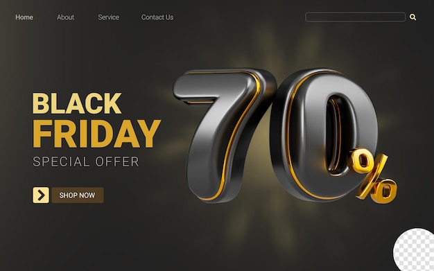 PSD black friday offer 70 percent discount sale banner on dark background 3d render concept for shopping