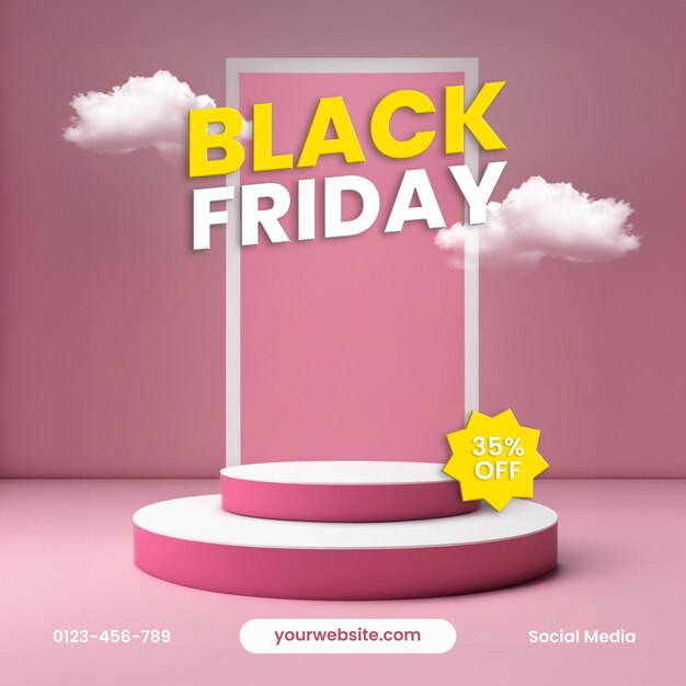 Black friday pink product podium modello di social media con testo modificabile