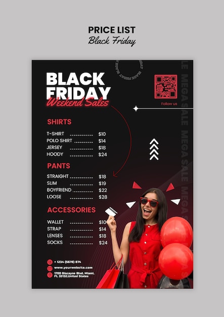 black friday price list template design