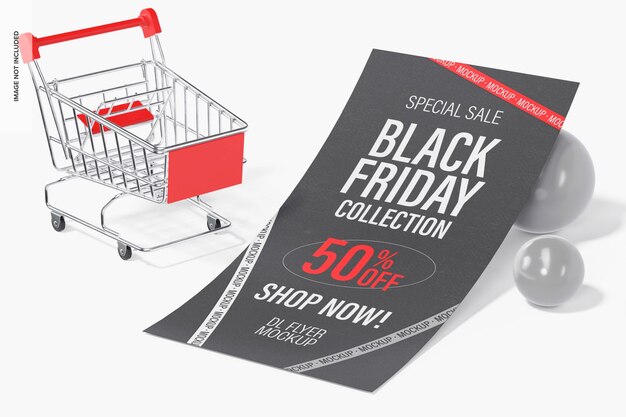 PSD mockup di volantino promozionale dl del black friday, appoggiato