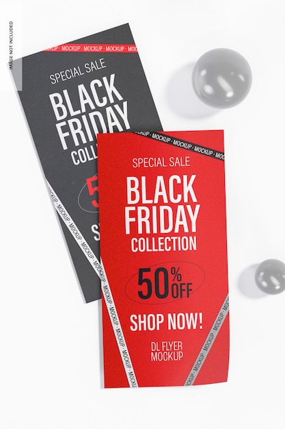 Black friday promotional dl flyers mockup, top view