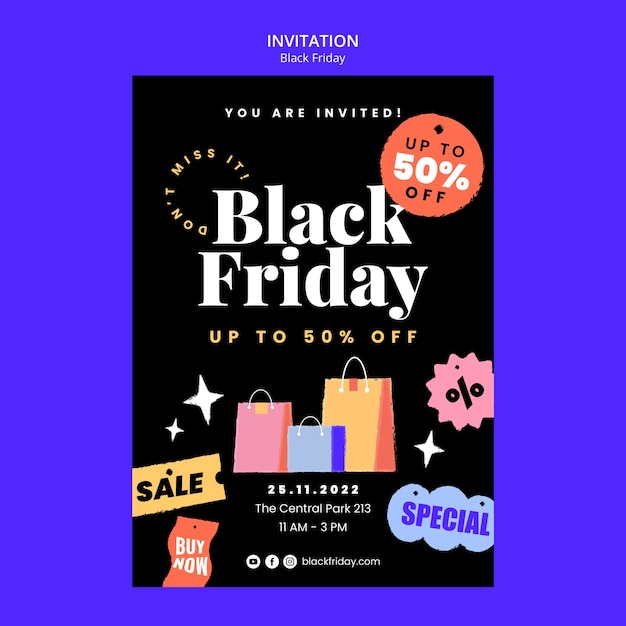 PSD modello di invito alle promozioni del black friday