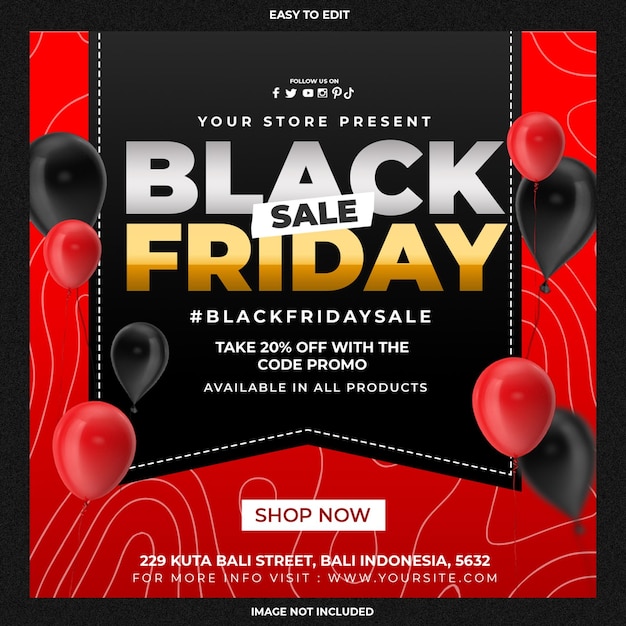 PSD black friday red and black sale banner