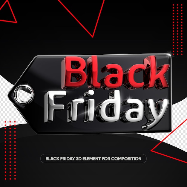 PSD black friday red and silver in sale tag 3d render