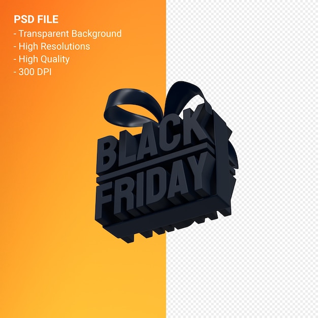 PSD 分離された弓とリボンで販売促進のためのブラックフライデーセール3dデザインレンダリング