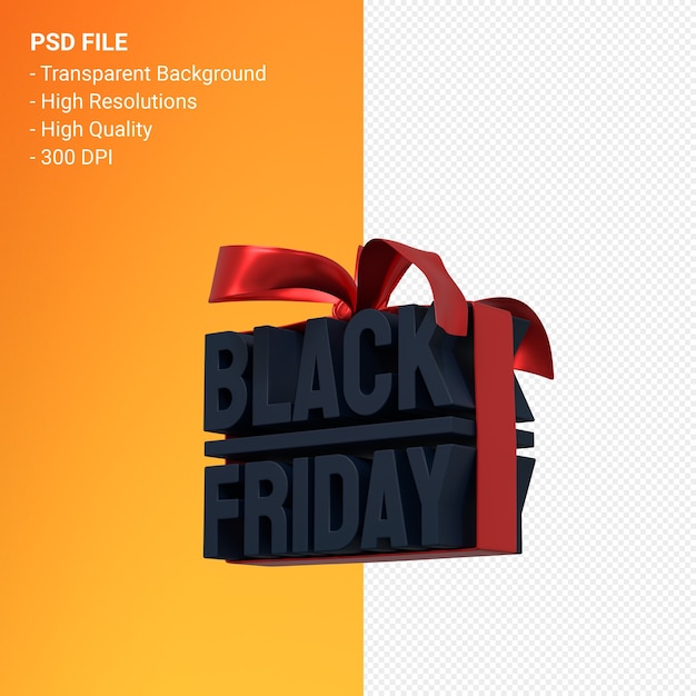 PSD Черная пятница продажа 3d дизайн-рендеринг для продвижения продажи с бантом и лентой изолированы