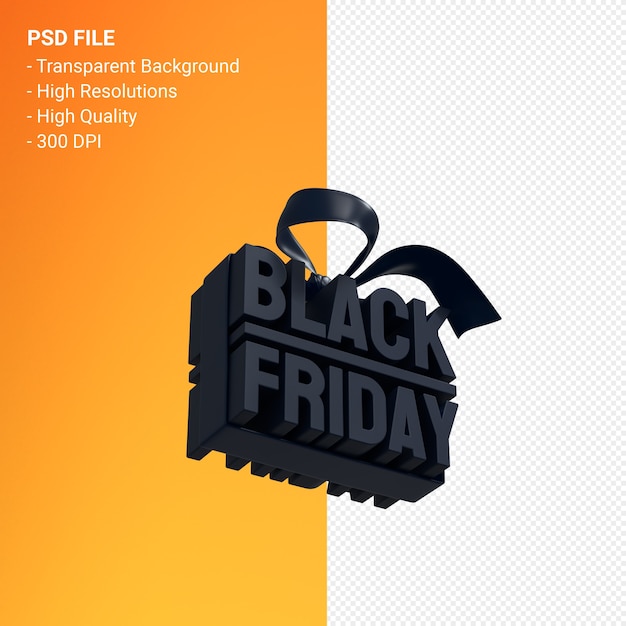 Black friday sale 3d design rendering for sale promotion with bow and ribbon isolated