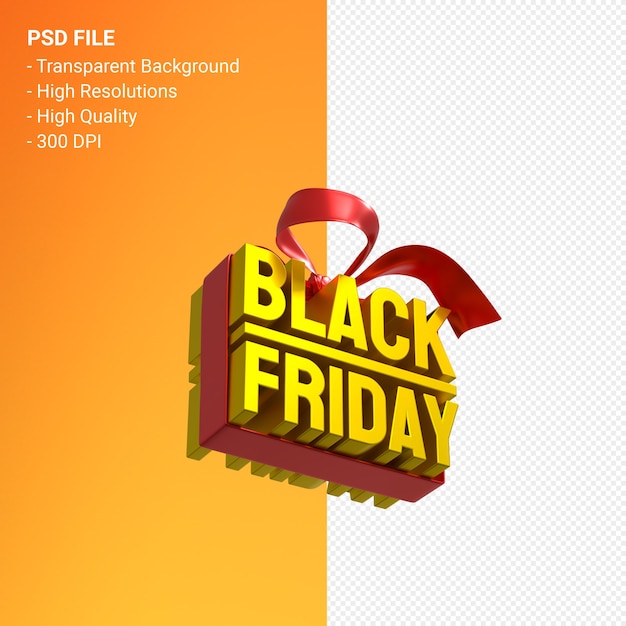 Black friday sale 3d design rendering for sale promotion with bow and ribbon isolated