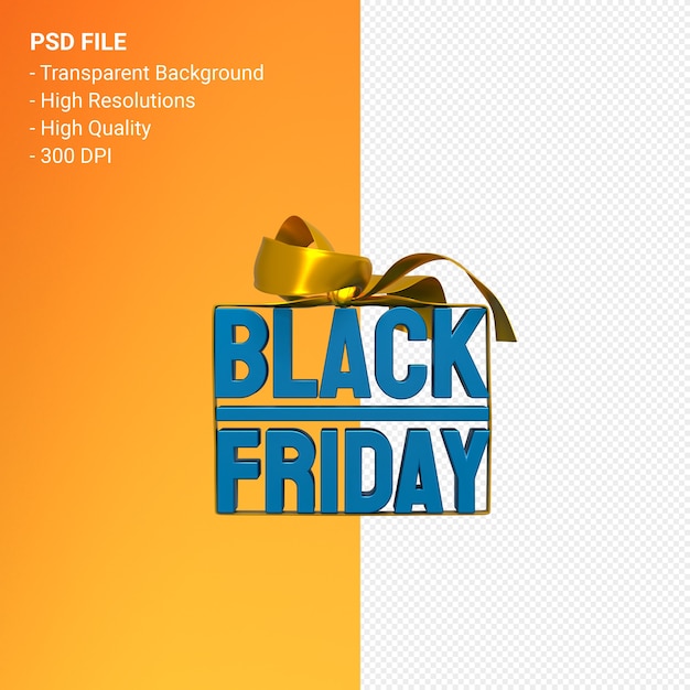 Black friday sale 3d design rendering for sale promotion with bow and ribbon isolated