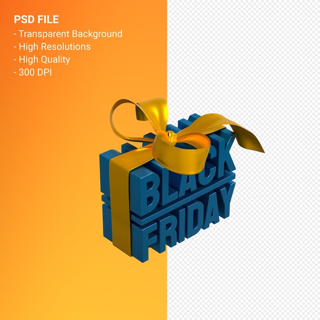 PSD black friday sale 3d design rendering for sale promotion with bow and ribbon isolated