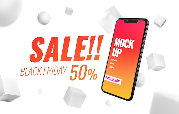 PSD pubblicità di vendita del black friday e mockup mobile